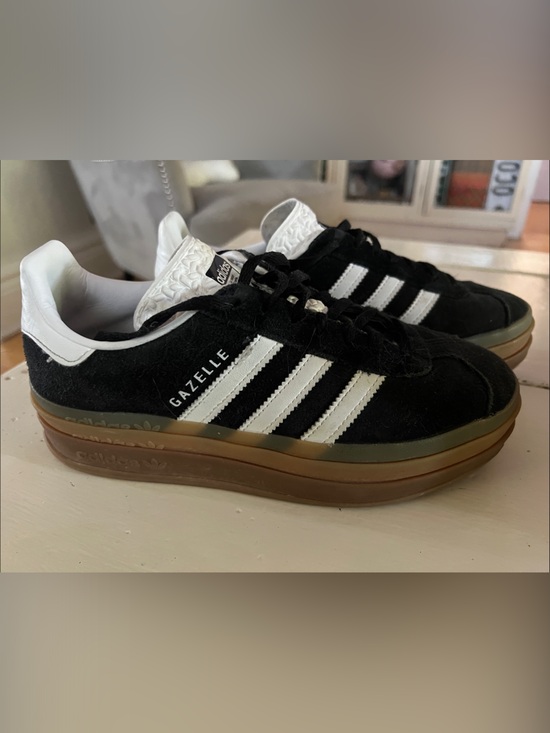 adidas Shoes - adidas Gazelle Black & White Suede Sneakers with Gum Sole platform